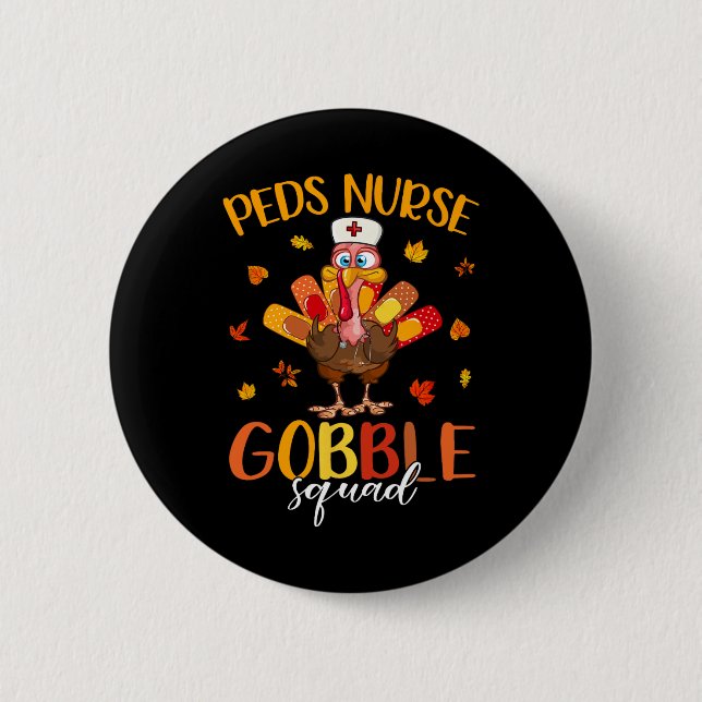 Thanksgivingen för sjukgobble Squad Turkey Pilgrim Knapp (Framsida)