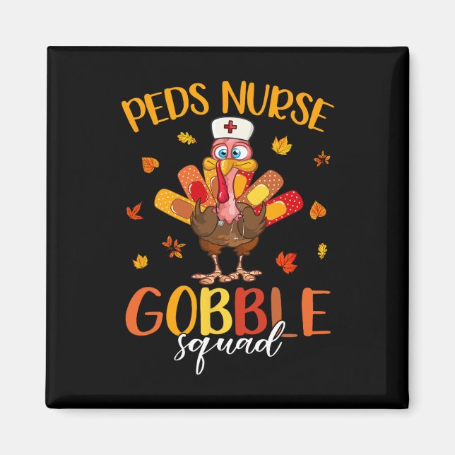 Thanksgivingen för sjukgobble Squad Turkey Pilgrim Magnet (Framsidan)