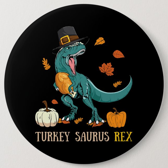 Thanksgivingen för Turkiet Saurus Rex Dinosaur Fun Knapp (Framsida)