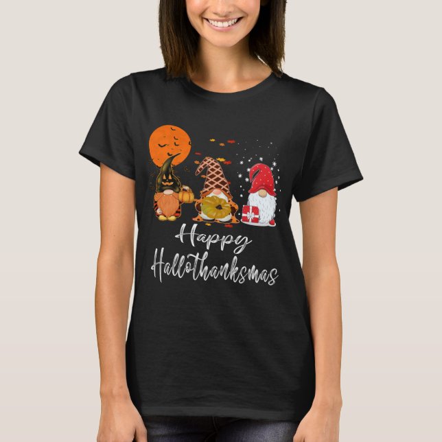 Thanksgivingen Gnomes jul Lycklig Hallothanksmas T Shirt (Framsida)