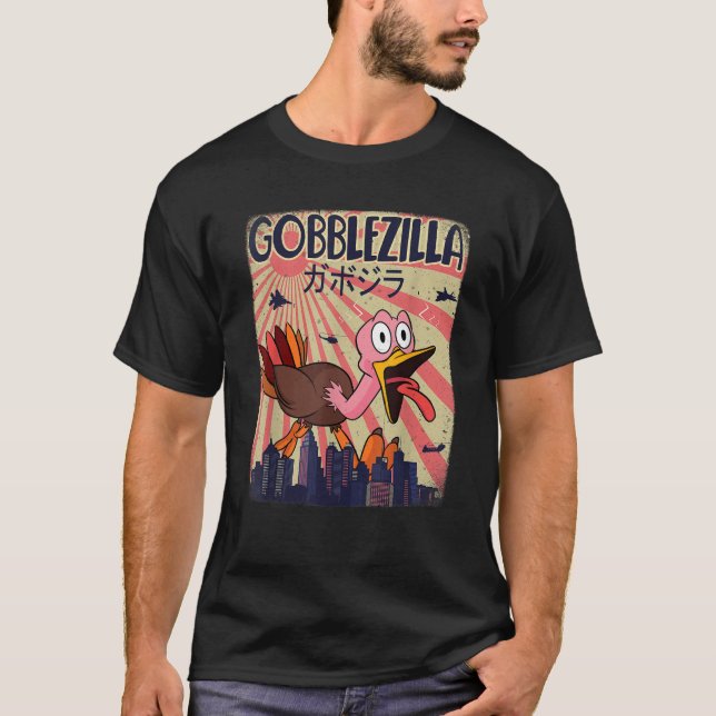 Thanksgivingen Gobblezilla Turkey T Shirt (Framsida)