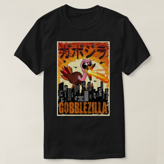 Thanksgivingen Gobblezilla Turkey T Shirt (Design framsida)