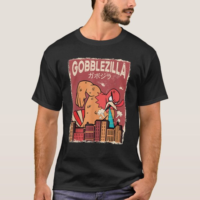 Thanksgivingen Gobblezilla Turkey T Shirt (Framsida)