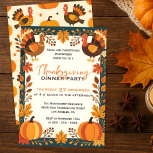 Thanksgivingen Golden Höst löv & Turkey Inbjudningar