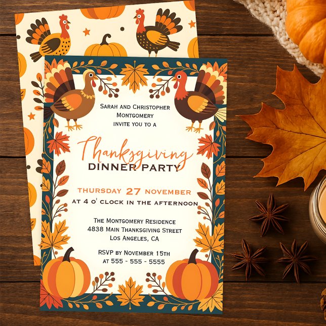 Thanksgivingen Golden Höst löv & Turkey Inbjudningar (Skapare uppladdad)