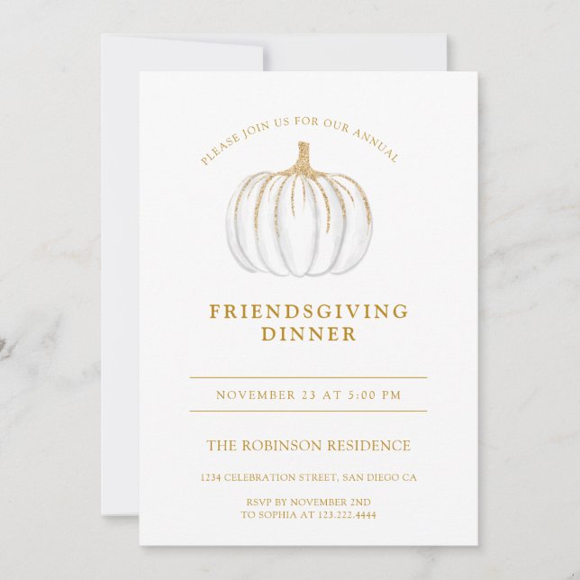 Thanksgivingen guld Script Pumpkin Friendsgiving- Inbjudningar (Framsida)