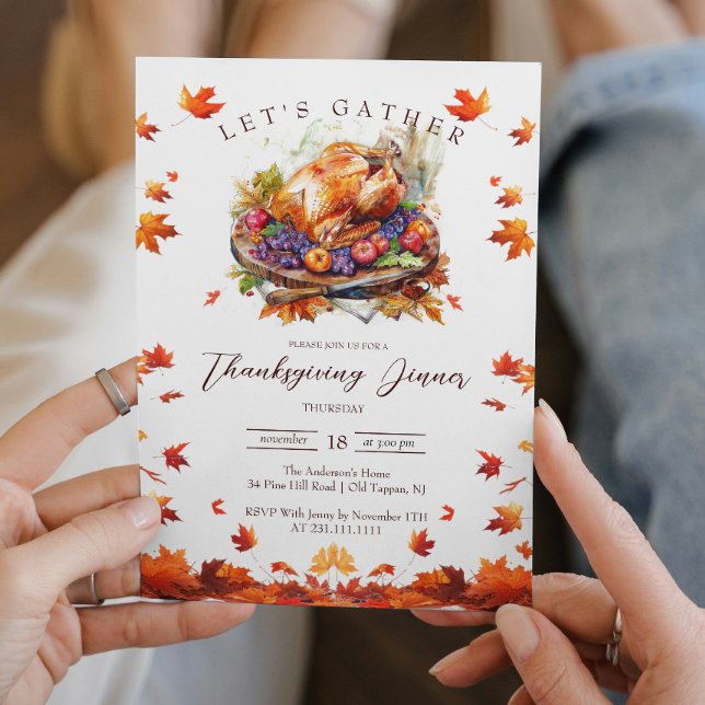 Thanksgivingen Höst löv och rostade Turkiet Inbjudningar (Skapare uppladdad)