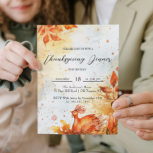 Thanksgivingen Höst löv och Turkiet Röda och Gult Inbjudningar