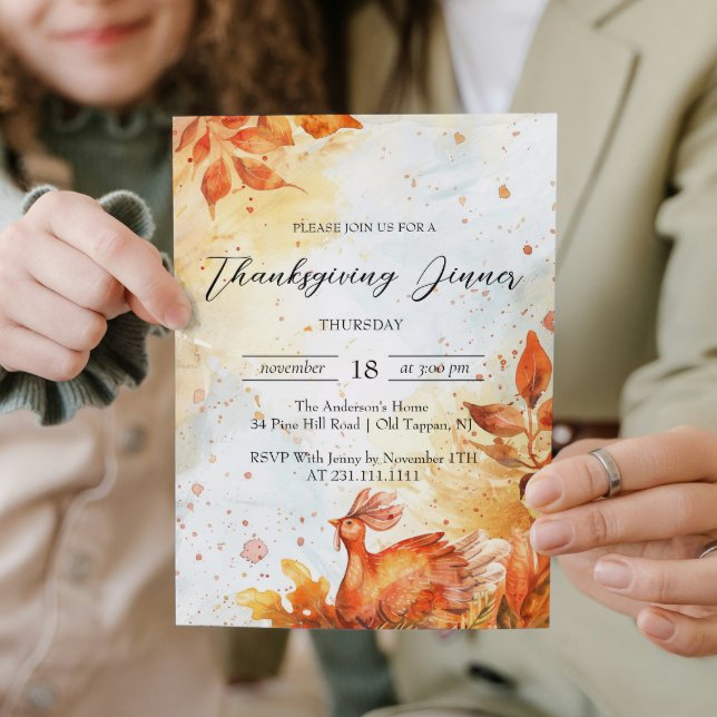 Thanksgivingen Höst löv och Turkiet Röda och Gult Inbjudningar (Skapare uppladdad)