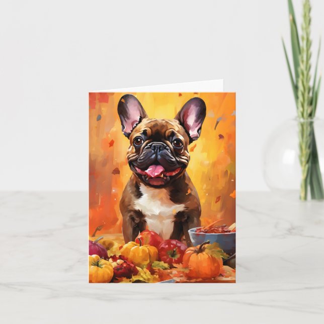 Thanksgivingen Hösthöst för fransk Bulldog Kort (Framsida)