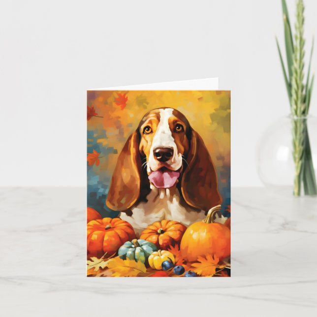 Thanksgivingen Höstvåg för Basset Hound Kort (Framsida)