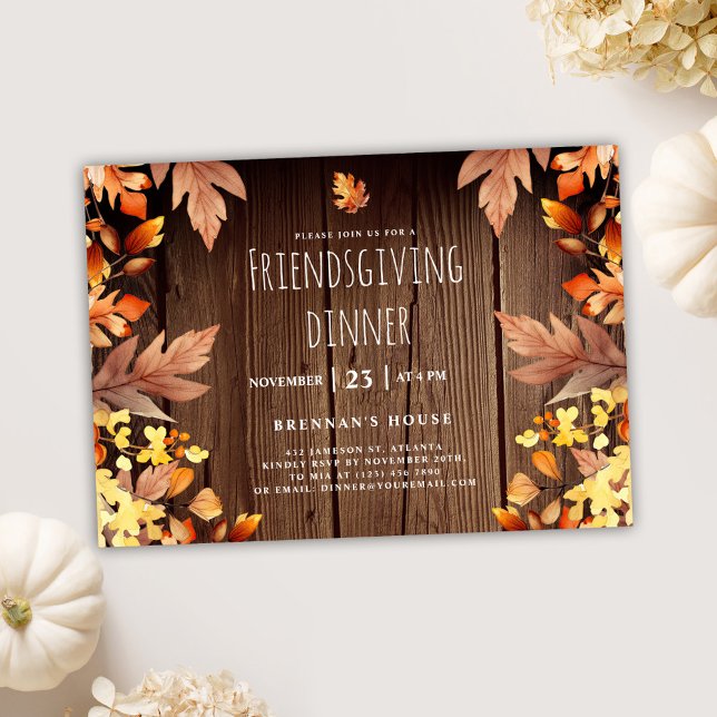 Thanksgivingen Höstvänliga höstvänner - middag Inbjudningar (Cute Rustic Friendsgiving Dinner Invitation)