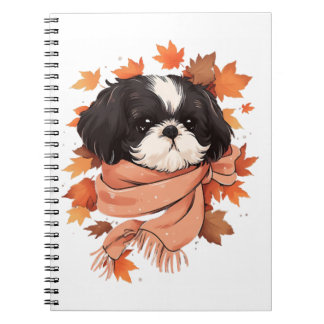Thanksgivingen Kopiera Shih Tzu Fall Hund Höst löv Anteckningsbok
