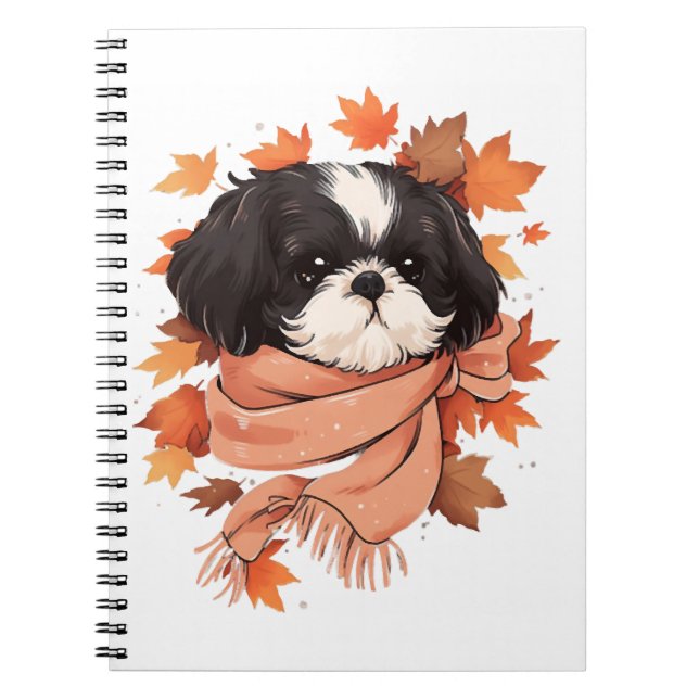 Thanksgivingen Kopiera Shih Tzu Fall Hund Höst löv Anteckningsbok (Framsidan)
