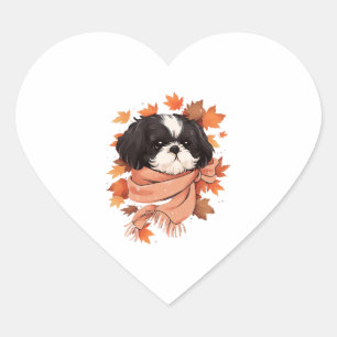 Thanksgivingen Kopiera Shih Tzu Fall Hund Höst löv Hjärtformat Klistermärke