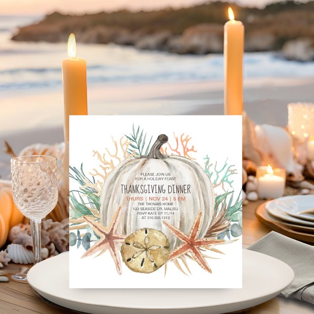 Thanksgivingen Kustfallspumpkin och Seashells Inbjudningar (Skapare uppladdad)