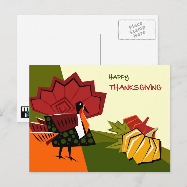 Thanksgivingen Modern Turkiet och Pumpkins Helg Vykort (Fram/baksida)
