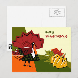 Thanksgivingen Modern Turkiet och Pumpkins Helg Vykort