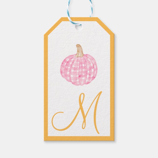 Thanksgivingen Monogram Preppy Pumpkin Bows Presentetikett (Framsidan)
