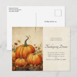 Thanksgivingen orange Pumpkins Rustic Autumn Inbjudan Vykort