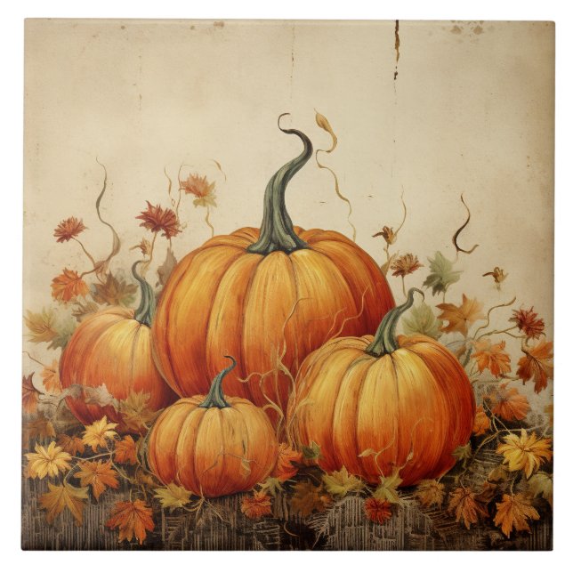 Thanksgivingen orange Pumpkins Rustic Autumn Kakelplatta (Framsidan)
