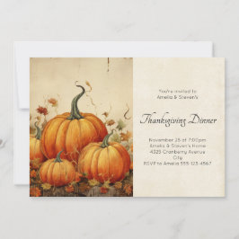 Thanksgivingen orange Pumpkins Rustic Autumn Scene Inbjudningar