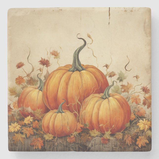 Thanksgivingen orange Pumpkins Rustic Autumn Stenunderlägg (Framsidan)