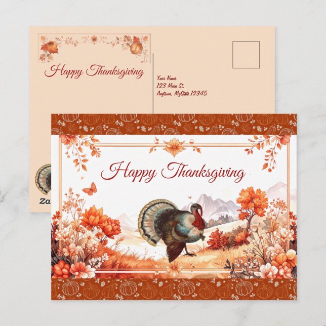 Thanksgivingen Patriotic Turkey Helg Vykort (Fram/baksida)