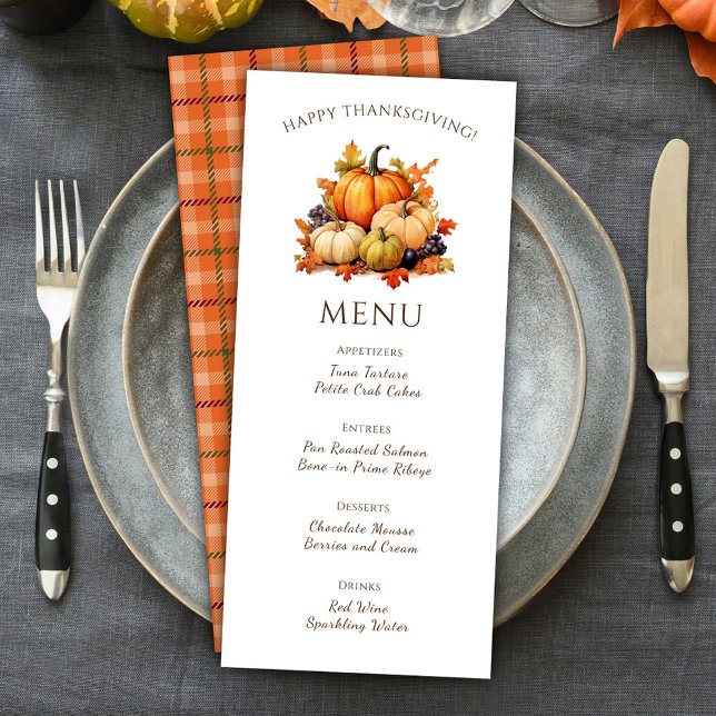 Thanksgivingen Pumpkin Dinner Meny (Plaid Pumpkin Thanksgiving Dinner Menu)