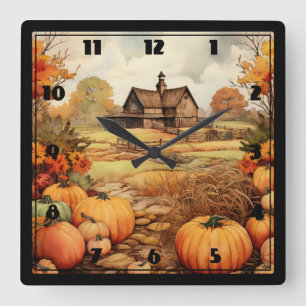 Thanksgivingen Pumpkin Farm Fall Harvest Fyrkantig Klocka