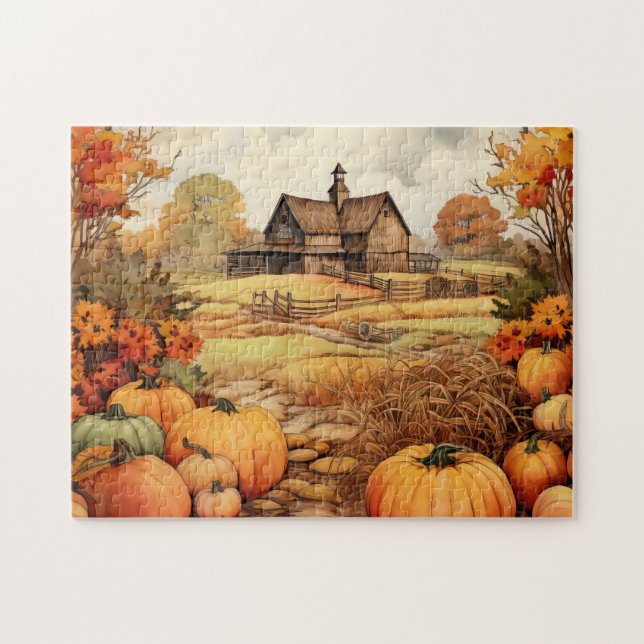 Thanksgivingen Pumpkin Farm Fall Harvest Pussel (Horisontell)