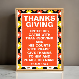 Thanksgivingen Retro Fall Autumn Flowers Black Poster