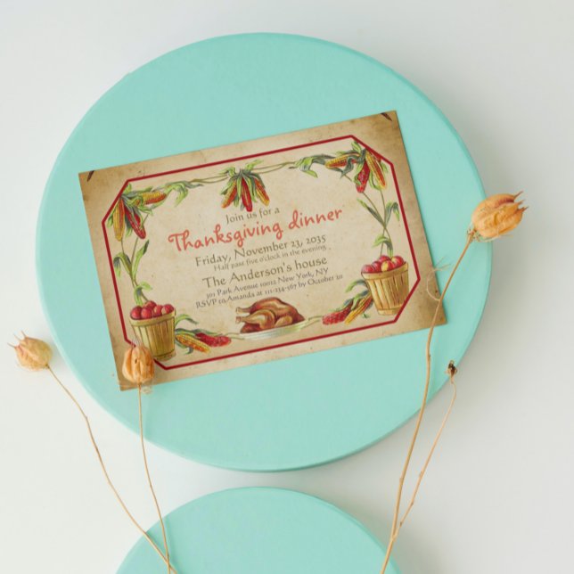 Thanksgivingen Retro Snyggt Apples Pumpkins Inbjudningar (Skapare uppladdad)