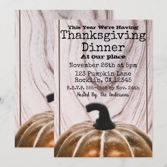 Thanksgivingen Rustic Fall Autumn Pumpkin Inbjudningar (Fram/baksida)