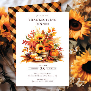 Thanksgivingen Rustic Pumpkins & Sunblommor Inbjudningar
