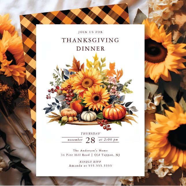 Thanksgivingen Rustic Pumpkins & Sunblommor Inbjudningar (Skapare uppladdad)