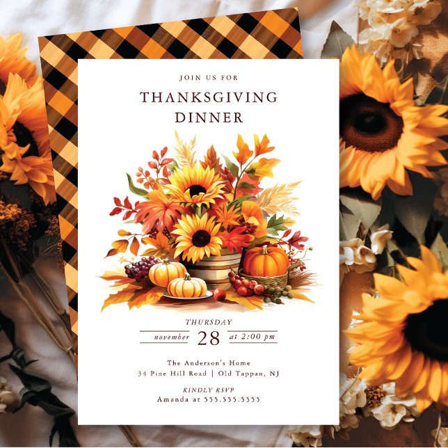 Thanksgivingen Rustic Pumpkins & Sunblommor Inbjudningar (Skapare uppladdad)