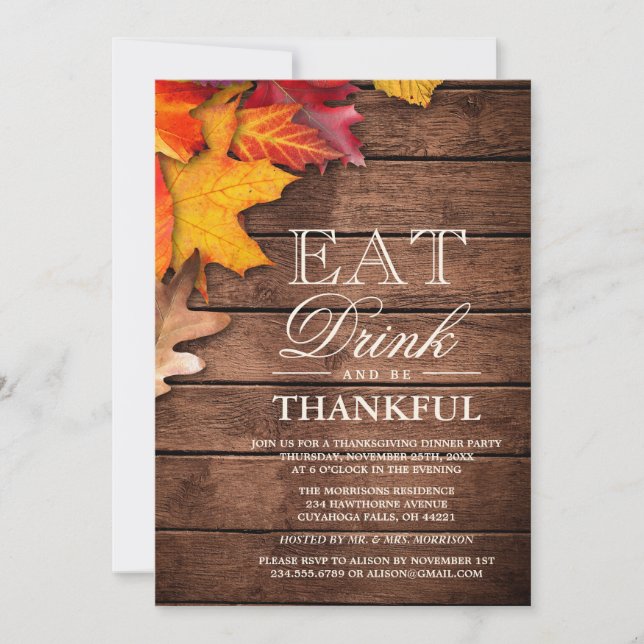 Thanksgivingen Rustic Wood Autumn Maple Party Inbjudningar (Framsida)