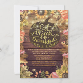 Thanksgivingen Rustic Wood Autumn Maple Party Inbjudningar