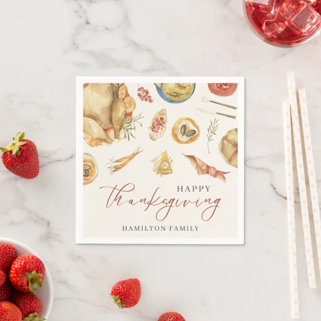 Thanksgivingen Rustit Autumn Watercolor Fall Turke Pappersservett (Insitu)
