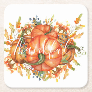 Thanksgivingen Sage Grönt & Orange Pumpkin Bounty Underlägg Papper Kvadrat