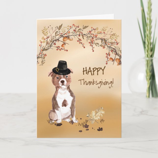 Thanksgivingen Stafford Bull Terrier Funny Hat Kort (Framsida)