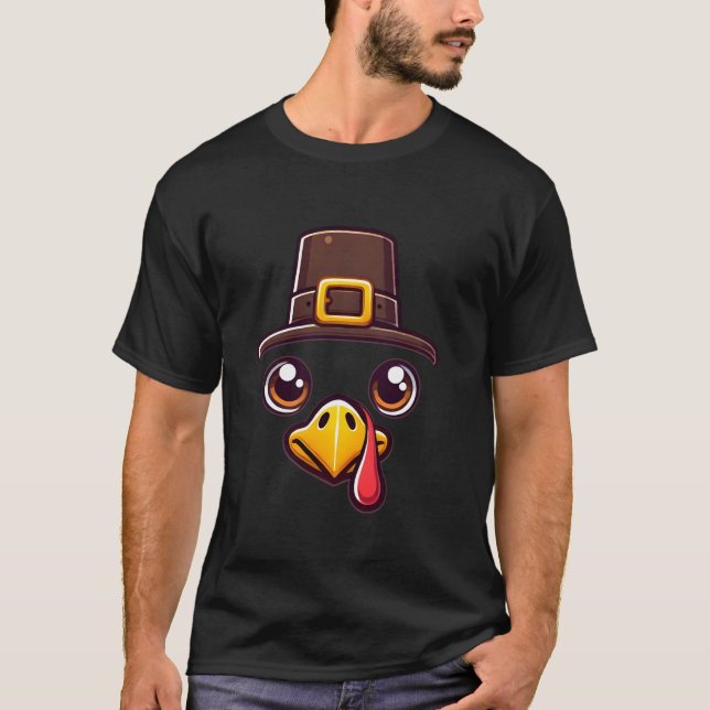 Thanksgivingen Turkiet Ansikte Pilgrim T Shirt (Framsida)
