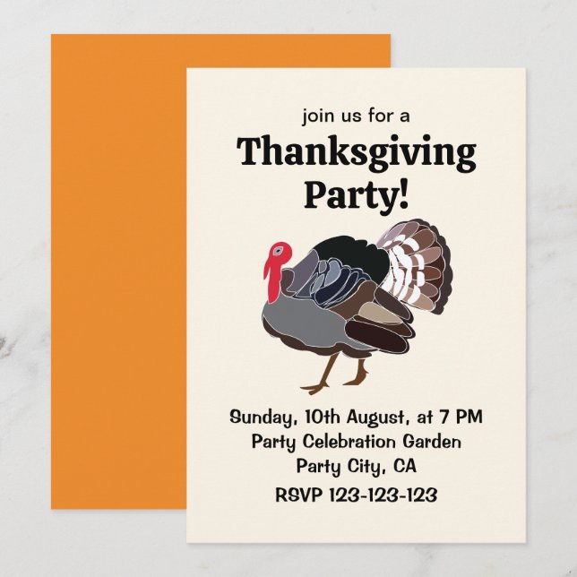 Thanksgivingen Turkiet Bird Turkey Inbjudningar (Fram/baksida)