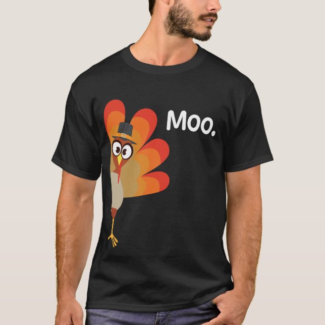 Thanksgivingen Turkiet Moo Funny Turkietdagen T Shirt (Framsida)