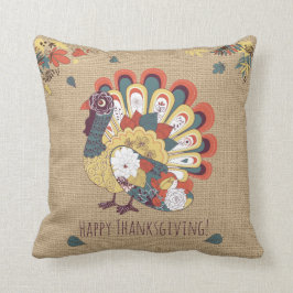 Thanksgivingen Turkiet på fauxBurlap kudder Kudde
