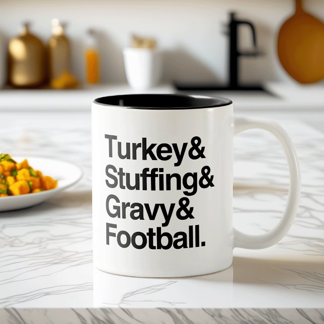 Thanksgivingen Turkiet & Stuffing & Gravy & Footba Två-Tonad Mugg (Skapare uppladdad)