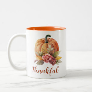 Thanksgivingen Vänlig Blommigt Pumpkin Fall Autumn Två-Tonad Mugg