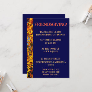 Thanksgivingen Vänner för marint blå och Löv Ge Inbjudningar