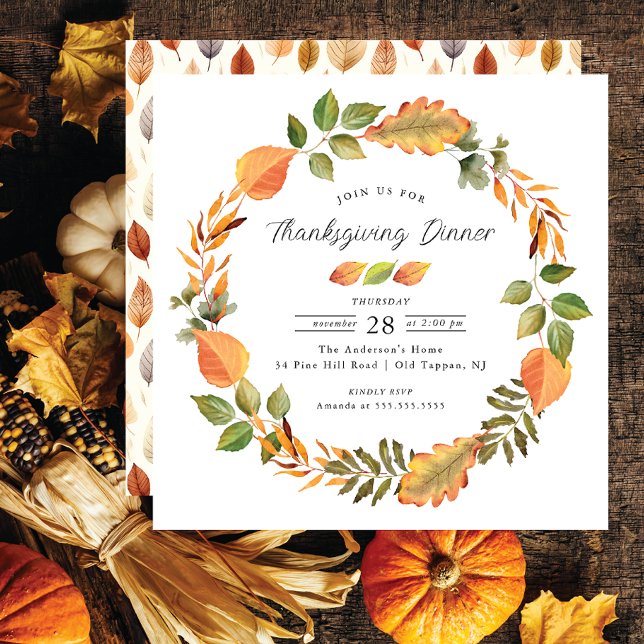 Thanksgivingen Watercolor Höst löv Inbjudningar (Skapare uppladdad)